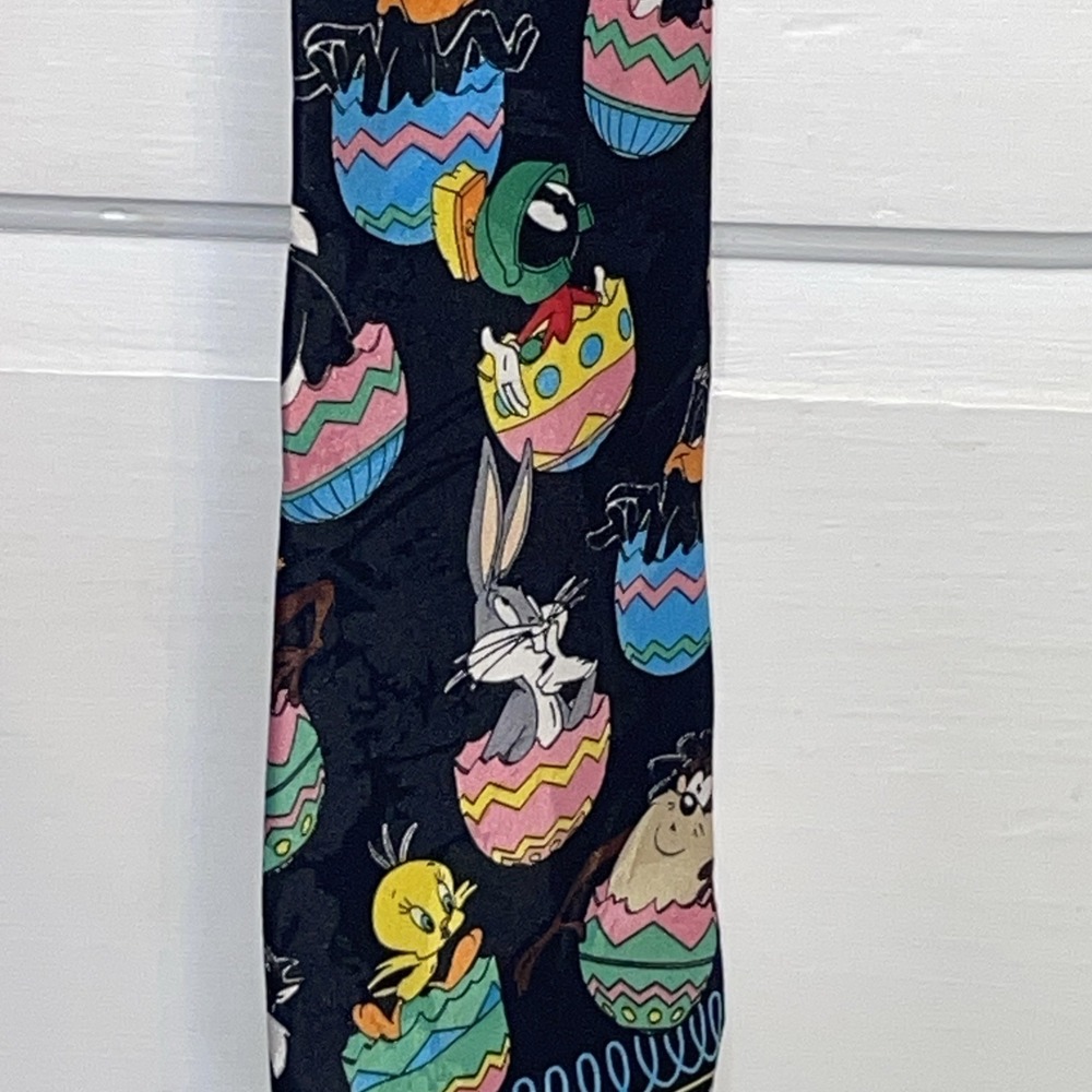 Looney Tunes Mania Tie | 1994 Easter Eggs Filled with Characters on Black Tie